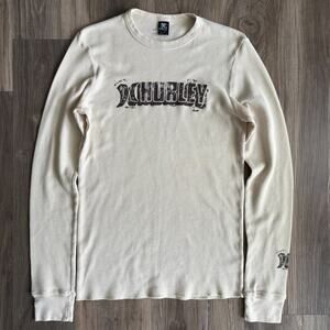 Vintage Y2K Hurley Thermal Shirt Men's Size M Tan Cyber Long Sleeve Surf Skate
